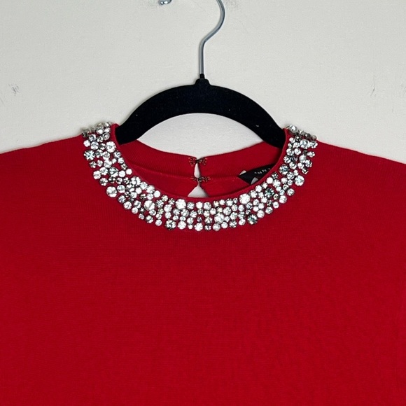 Ann Taylor Womens Red Sweater XS Crystal Embellishments Jewelled Holiday Preppy - Picture 6 of 16